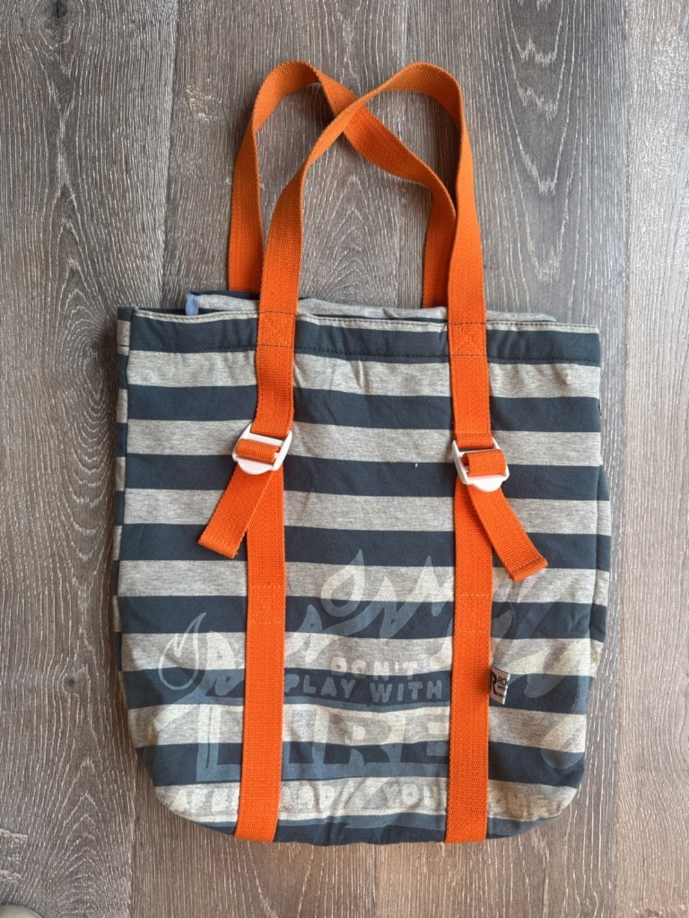 Rootote Japanese Brand Striped Canvas Messenger Tote w/Bright Orange Straps 0448